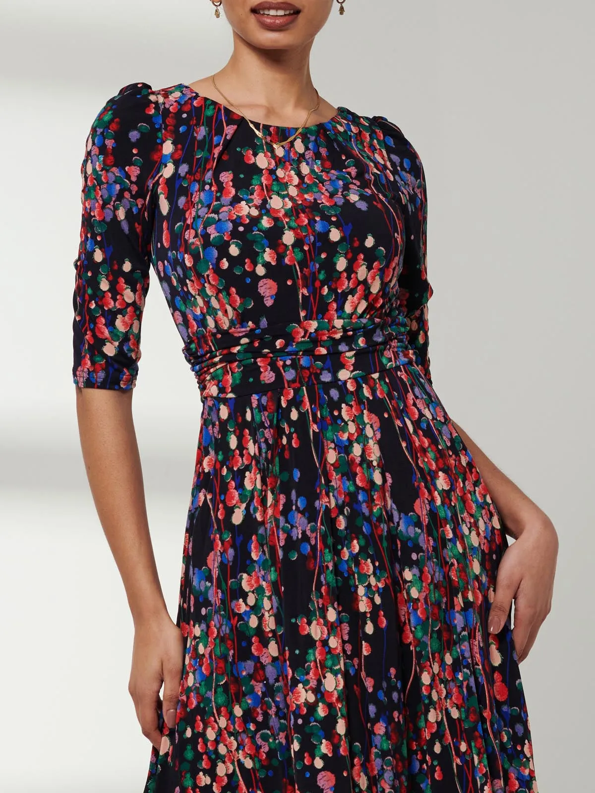 3/4 Sleeve Print Jersey Maxi Dress, Navy Multi