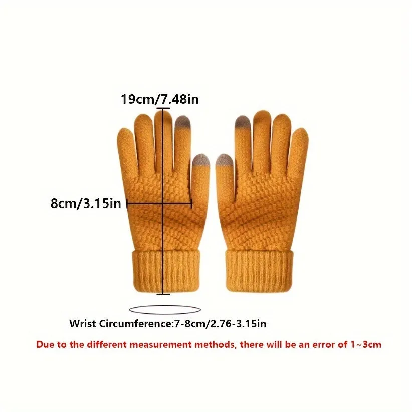 4 Colors Pineapple Pattern Jacquard Gloves, Short Monochrome Knit Touchscreen Gloves, Winter Thick Warm Riding Gloves For Women And Men