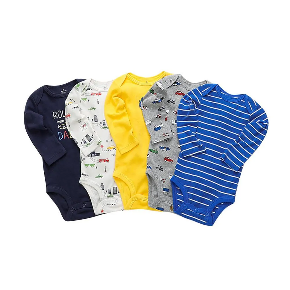 5PCS Baby Unisex Long Sleeve Cartoon Animal Printed Romper Baby Boutique Wholesale