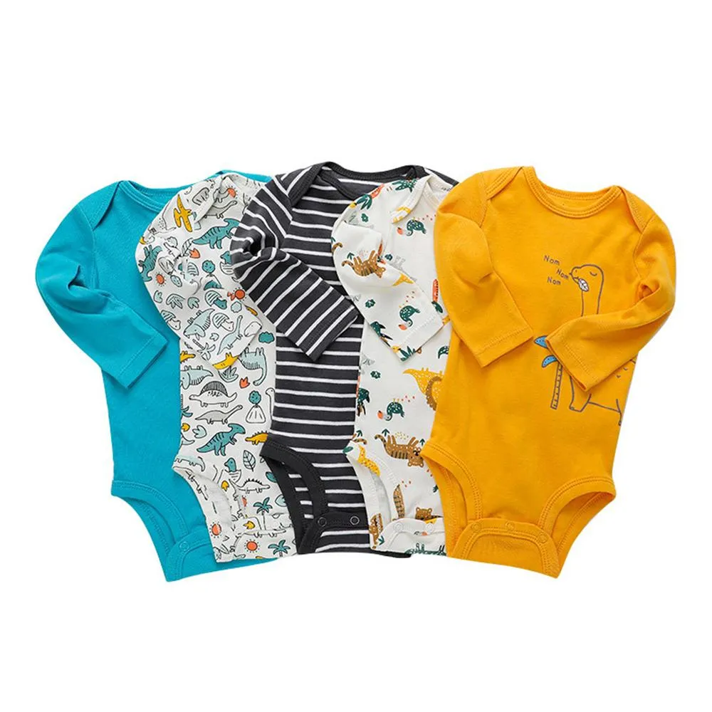 5PCS Baby Unisex Long Sleeve Cartoon Animal Printed Romper Baby Boutique Wholesale