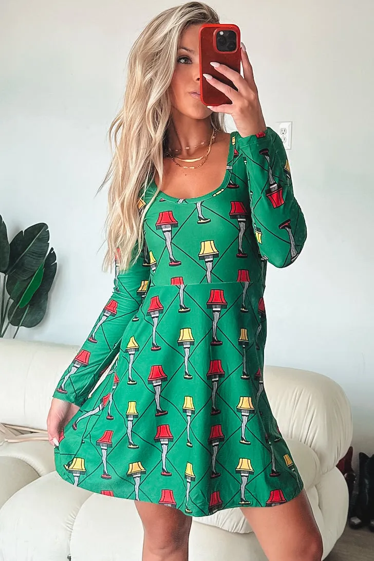 A Christmas Story Leg Lamp Long Sleeve Sweater Dress