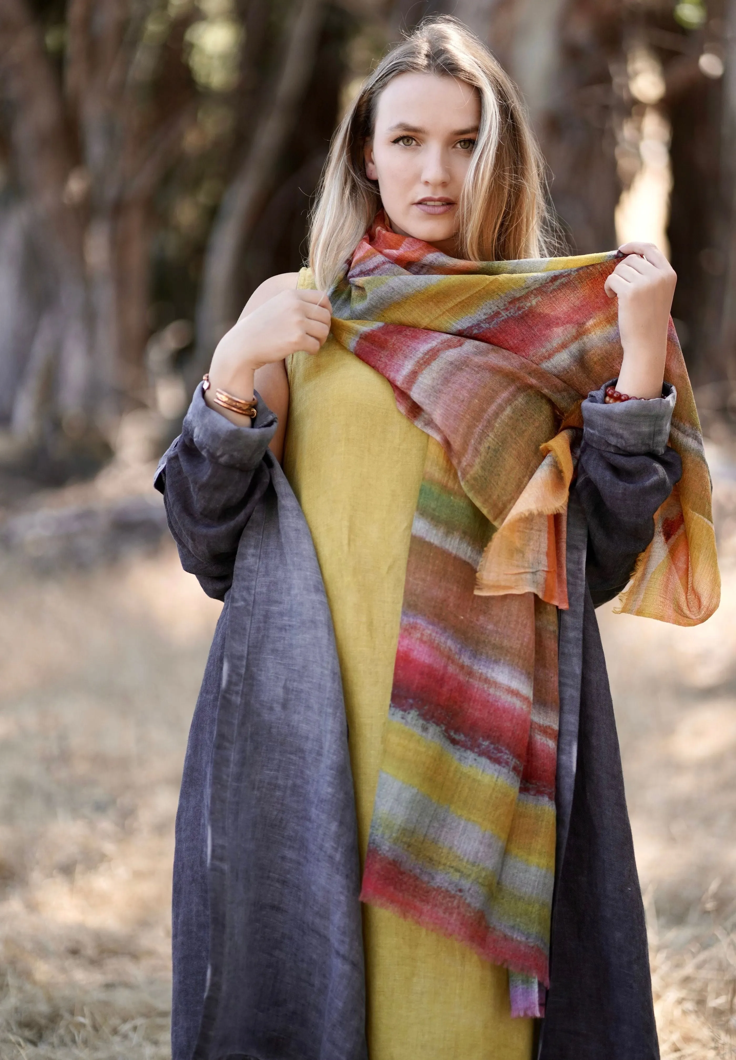 Abstract Light Weight Wool Scarf/Wrap Multi