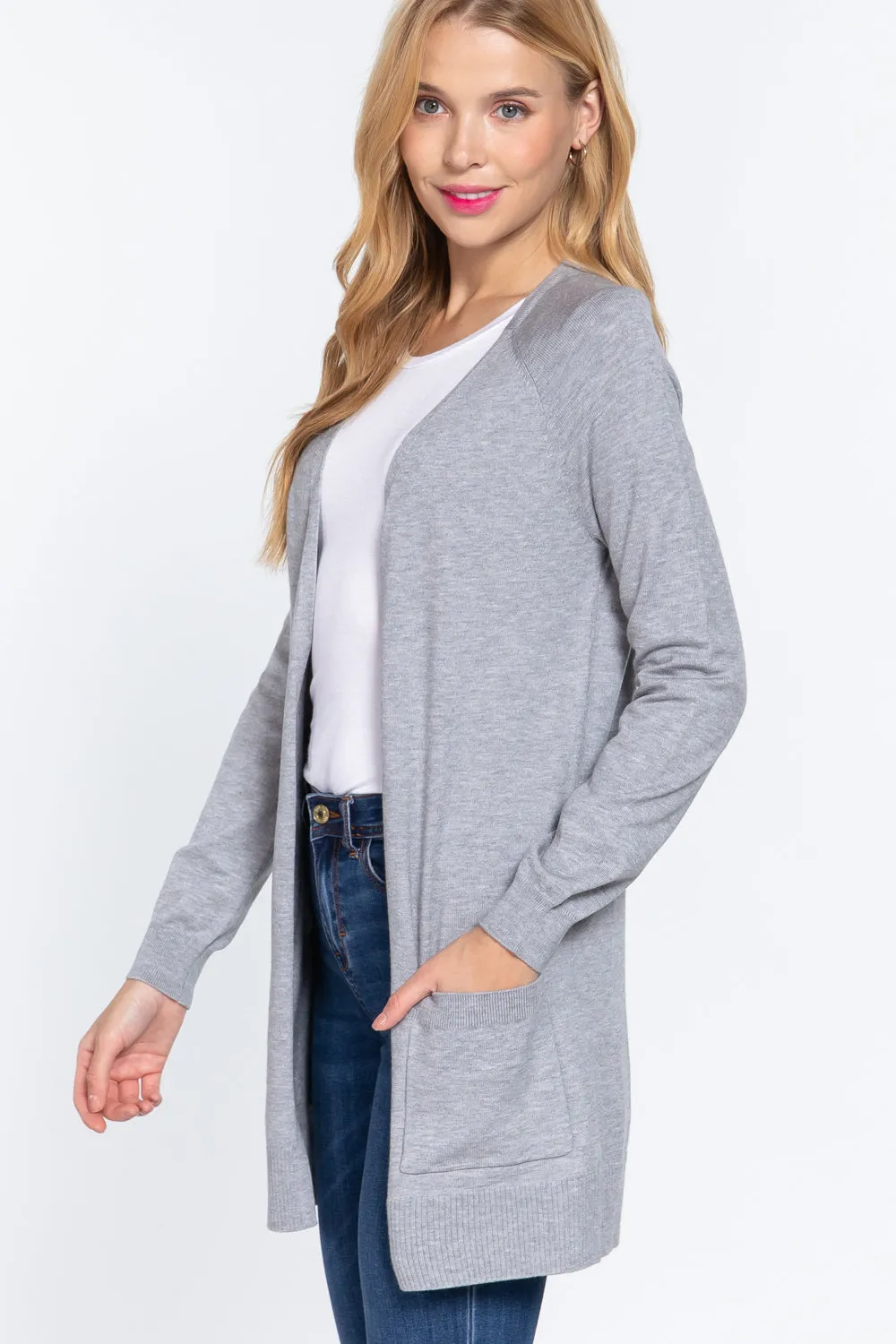 ACTIVE BASIC Open Front Long Sleeve Cardigan