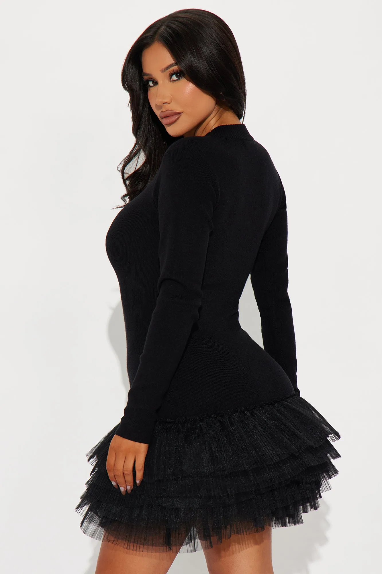 Adora Drop Waist Sweater Mini Dress - Black