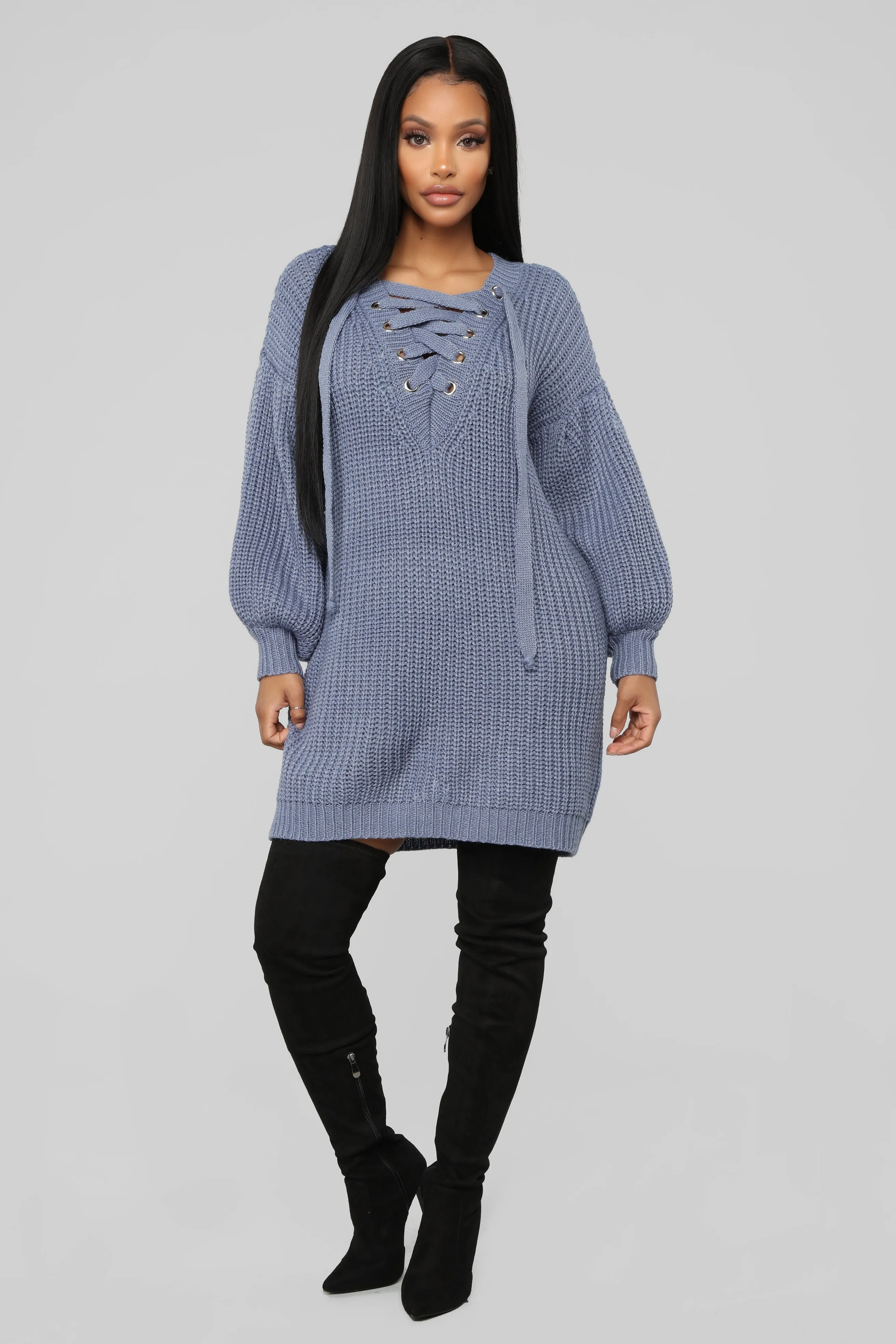 All For It Sweater Dress - Dusty Blue