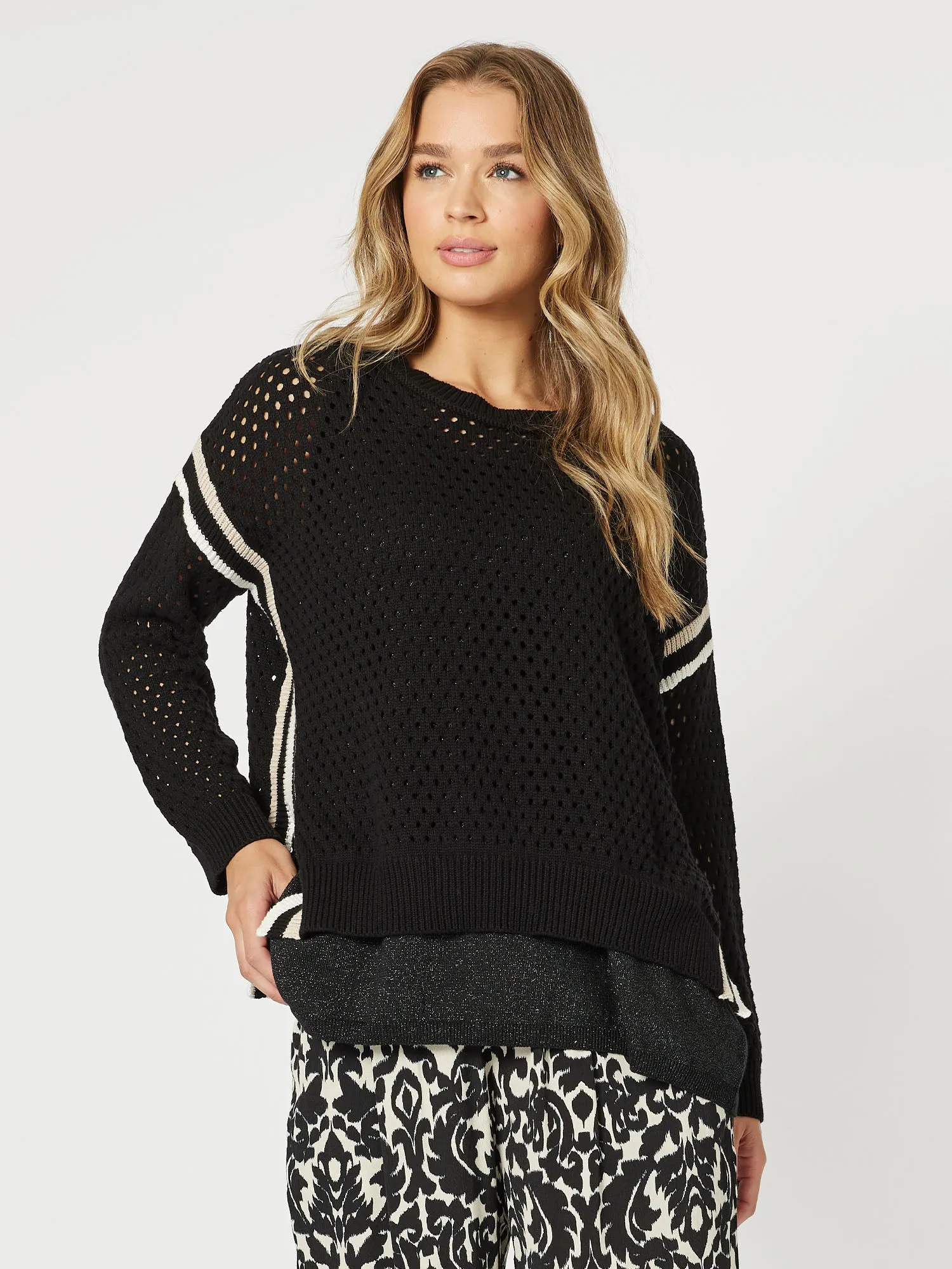 Ally Stripe Trim Jumper - Black