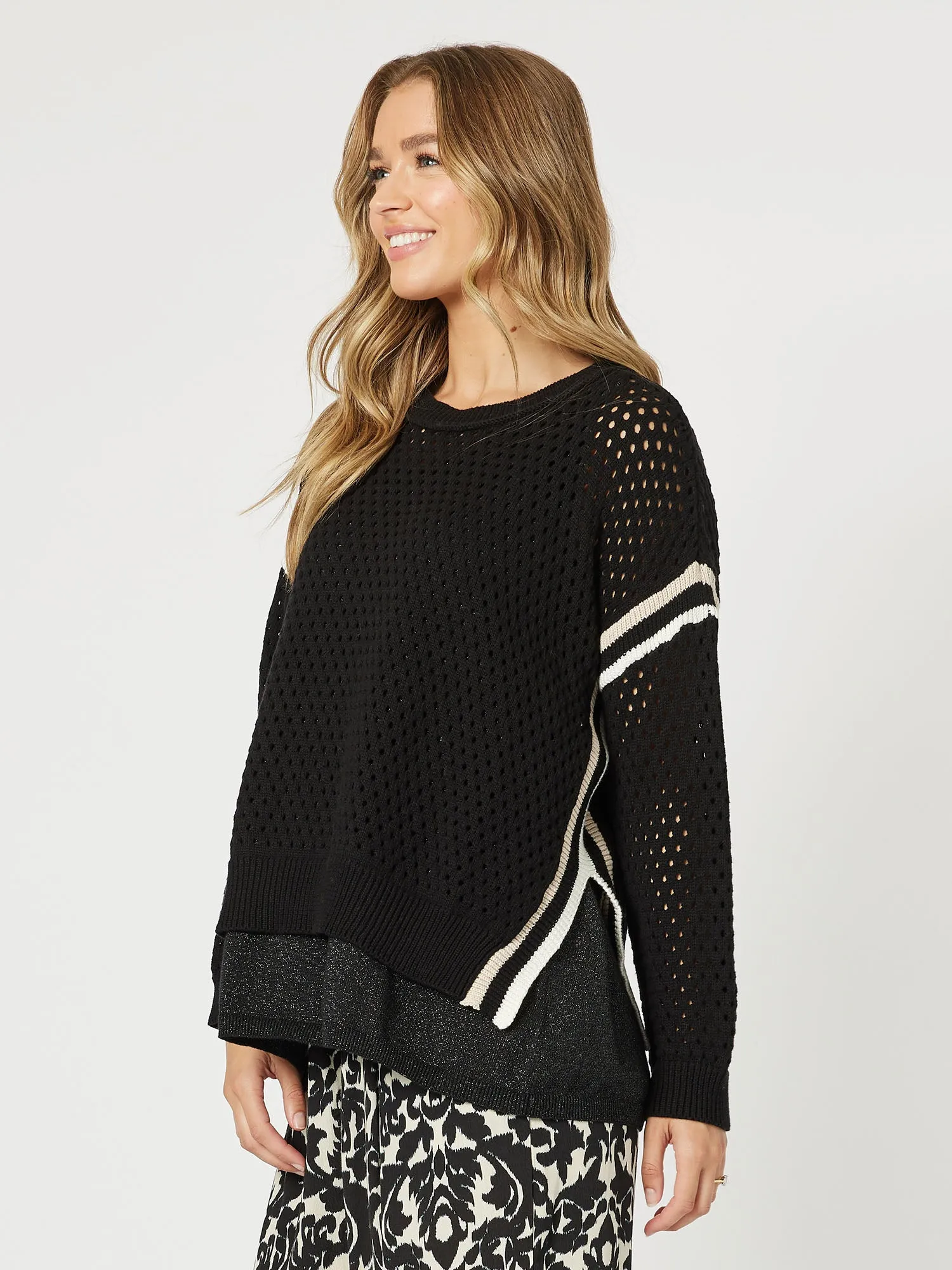 Ally Stripe Trim Jumper - Black