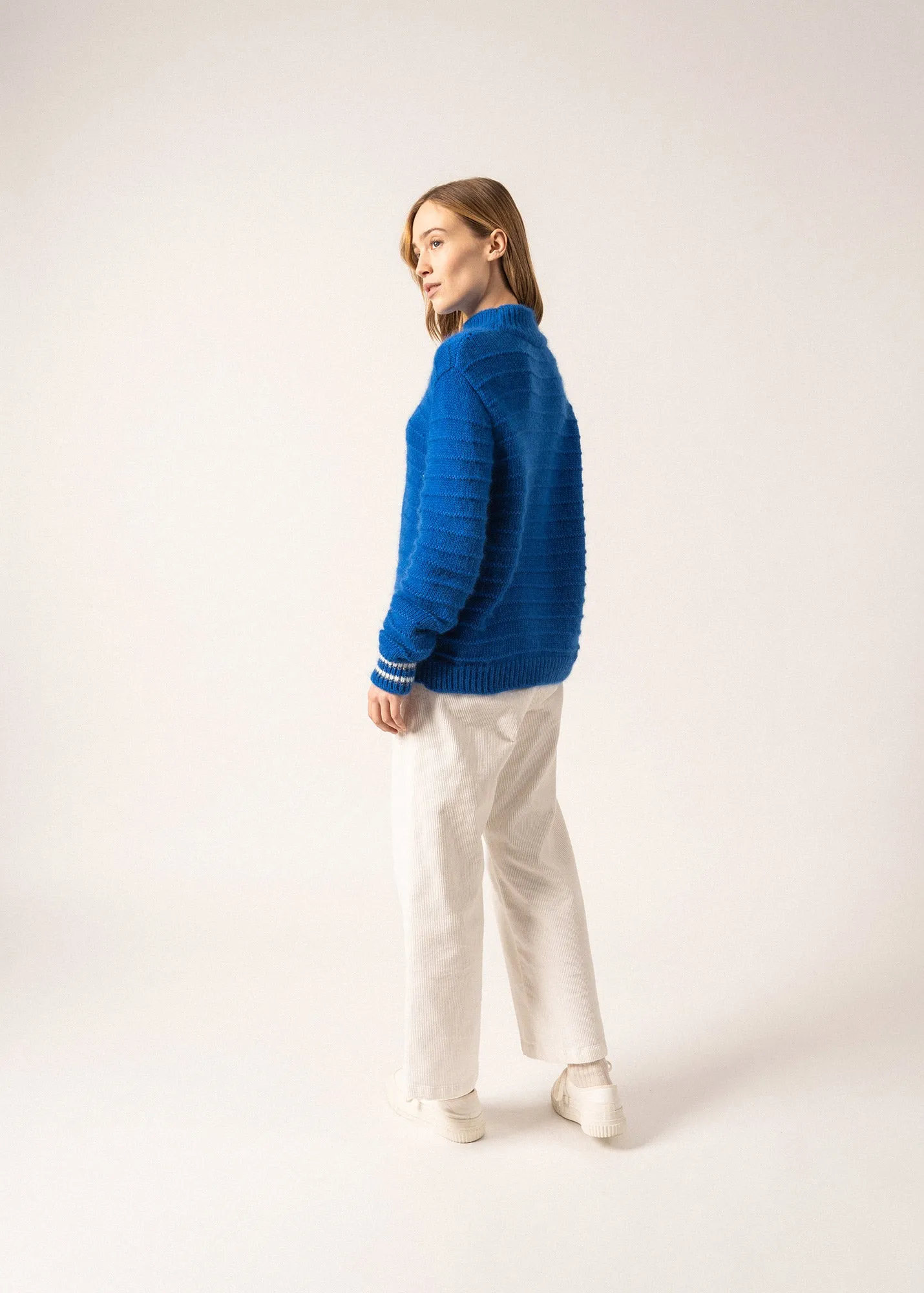 ALPES - Mock Neck Cable Sweater for Women | Mohair Blend (ROYAL BLUE)