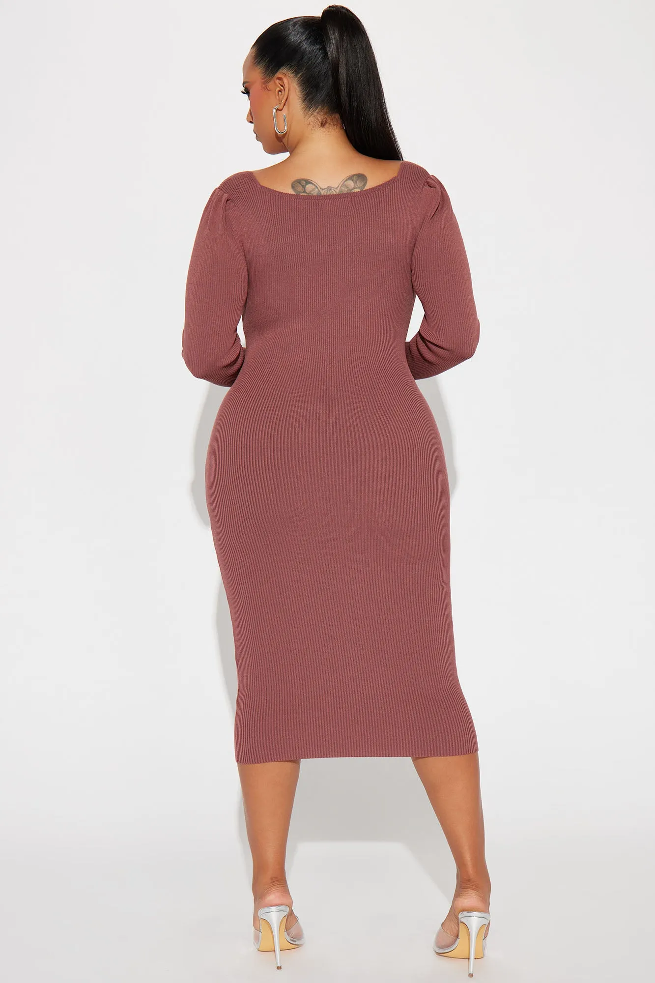 Alyssa Ribbed Midi Dress - Mauve