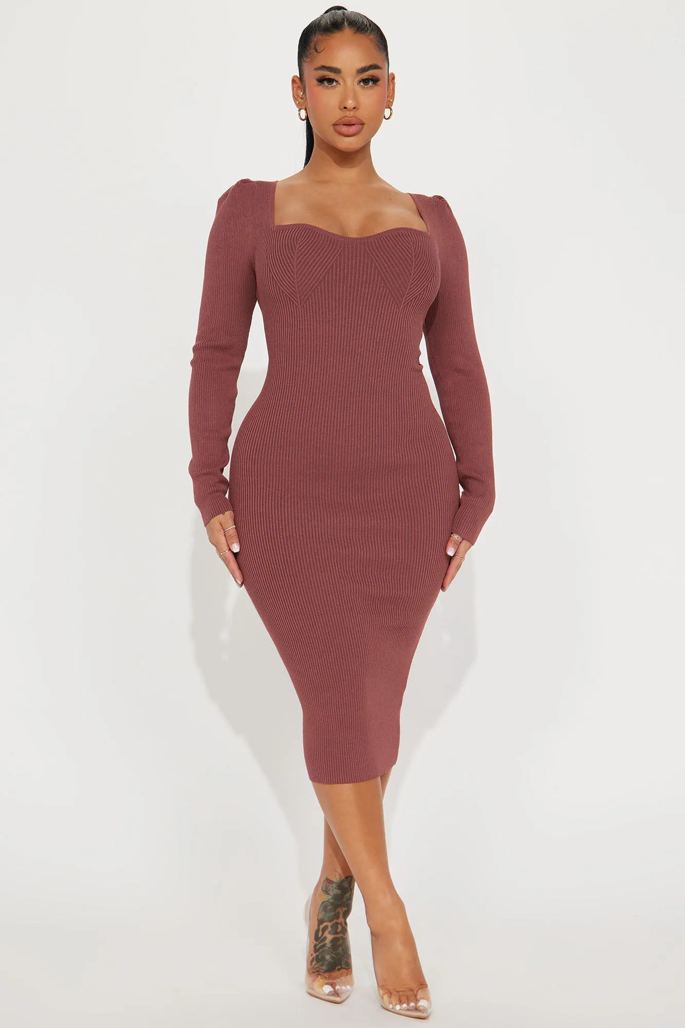 Alyssa Ribbed Midi Dress - Mauve