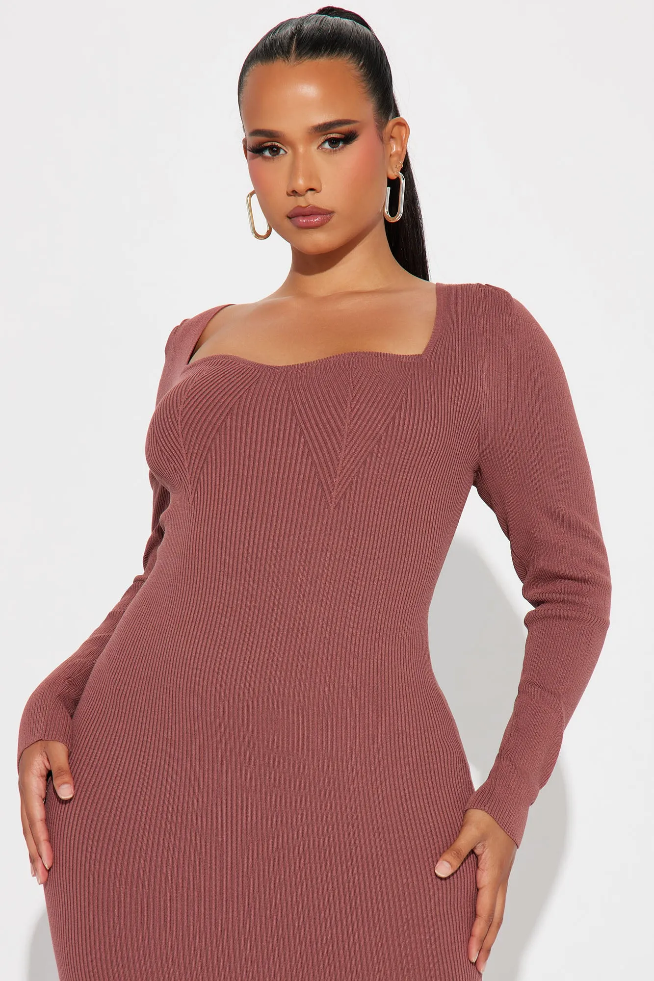 Alyssa Ribbed Midi Dress - Mauve