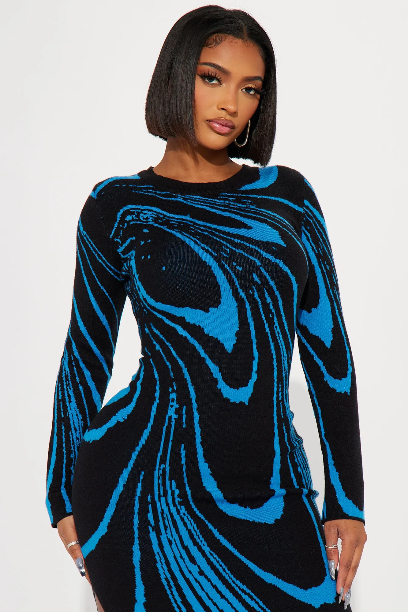 Amara Abstract Sweater Maxi Dress - Blue/combo