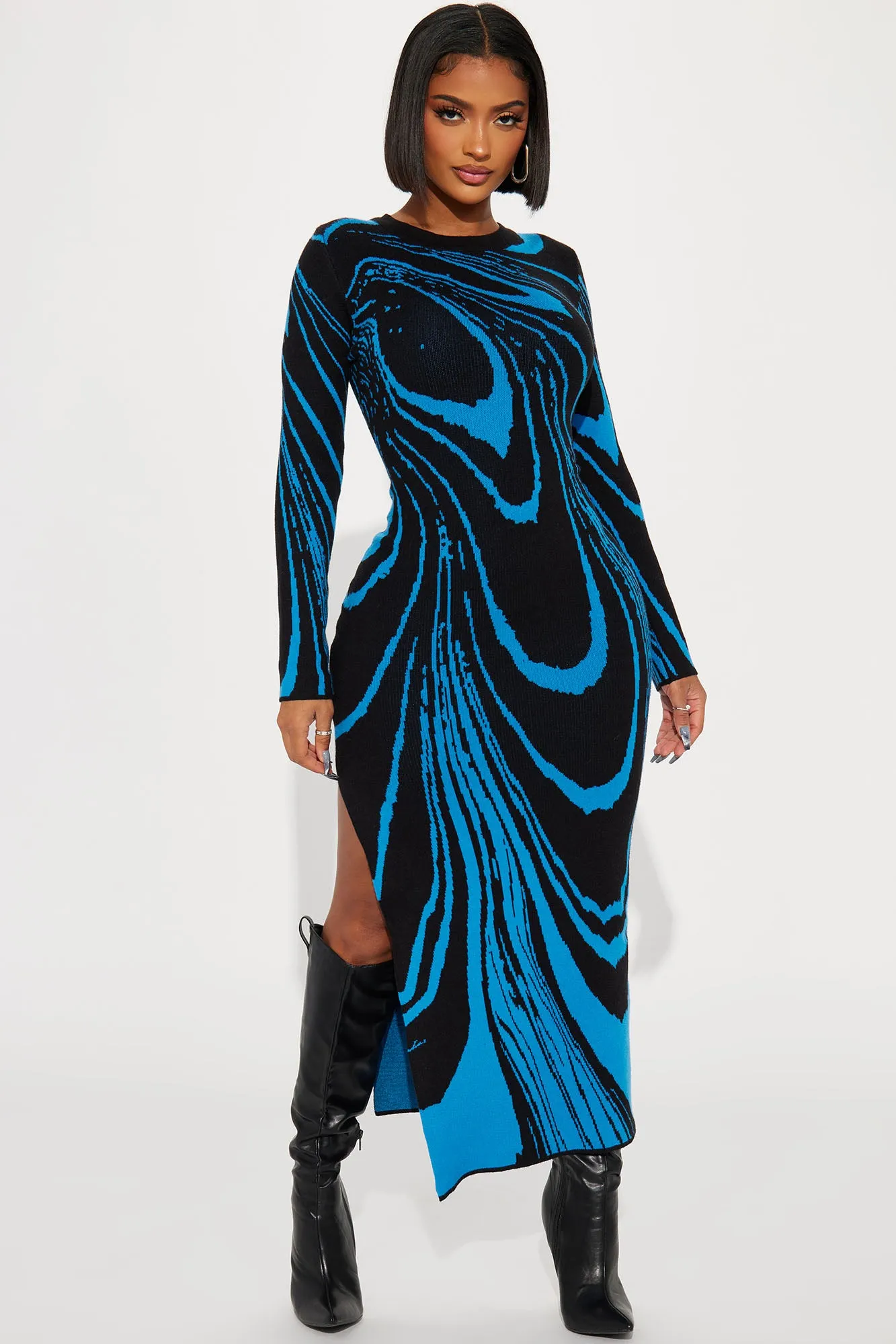 Amara Abstract Sweater Maxi Dress - Blue/combo