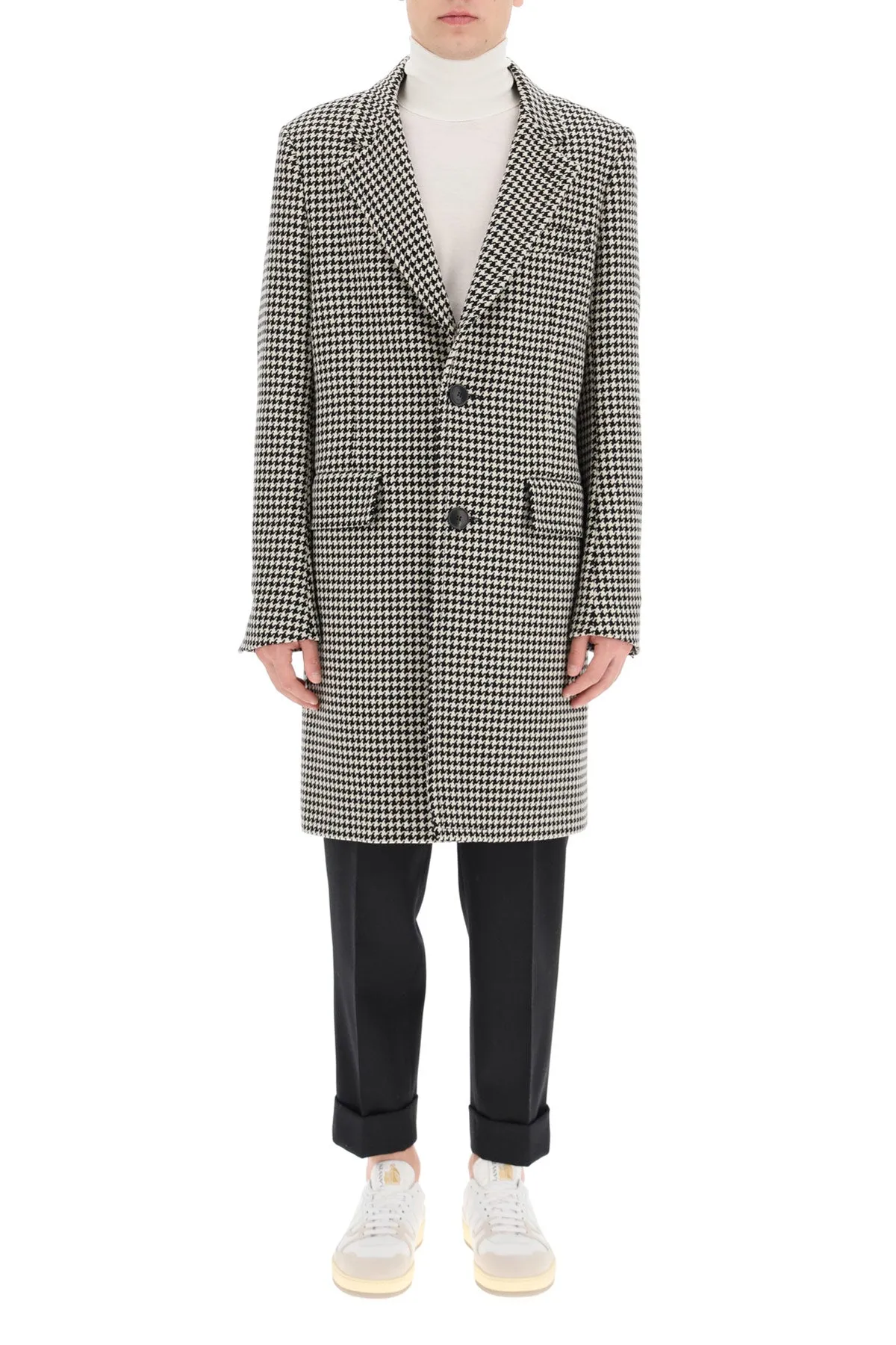 AMI Houndstooth Patterned Single-Breasted Coat