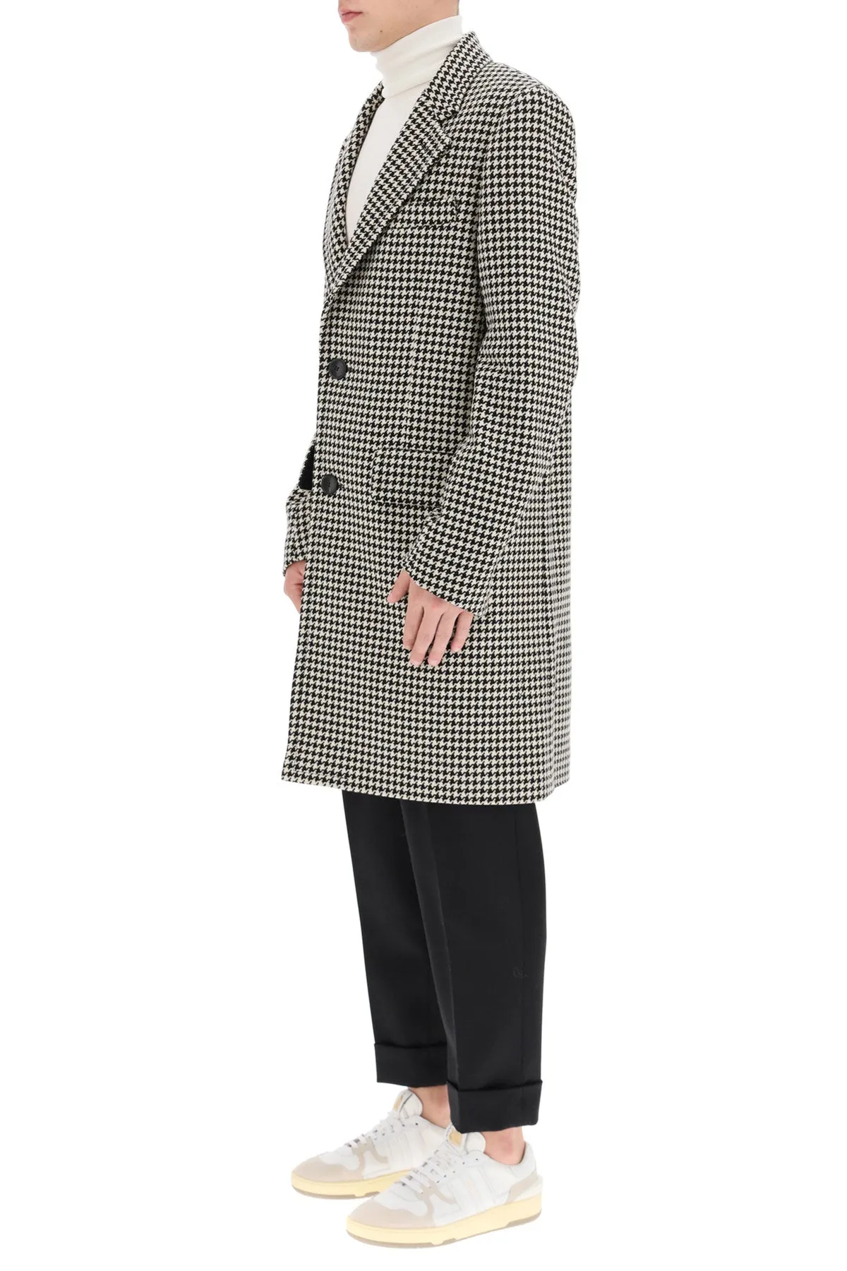 AMI Houndstooth Patterned Single-Breasted Coat