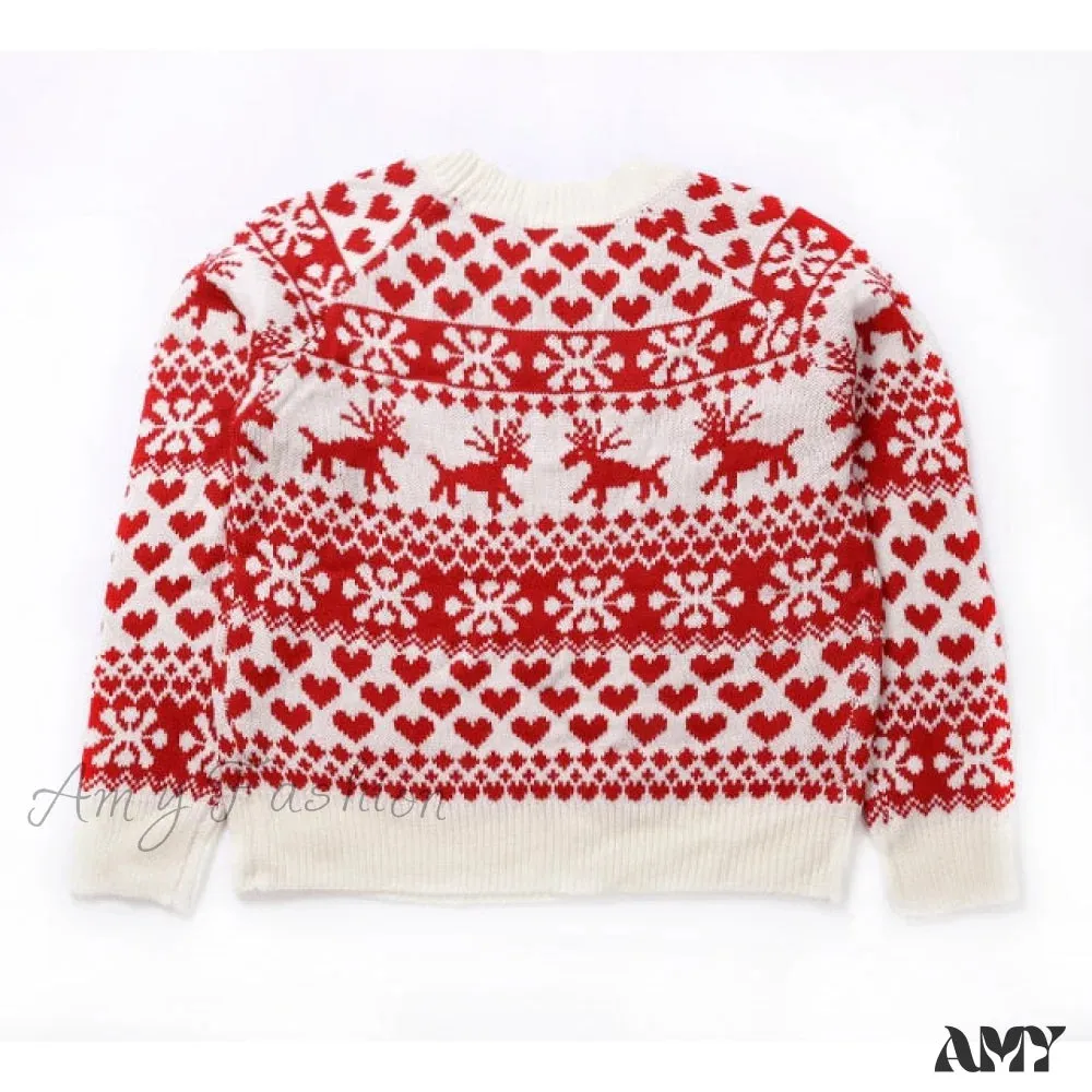 Amy Fashion - Christmas Deer Knitted Long Sleeve Sweater Dress