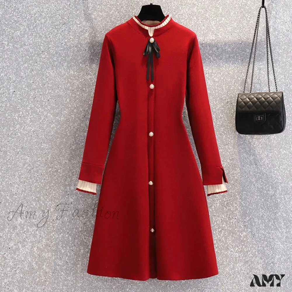 Amy Fashion - Christmas Mini Sweater Thick Long Sleeve Knitted Dress