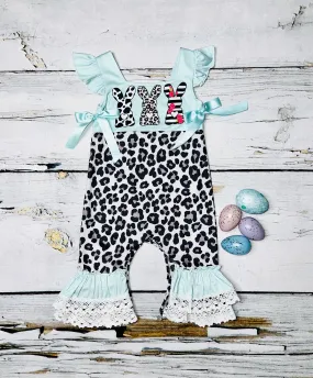 Aqua bunnies & lace ruffle baby romper DLH1121-1