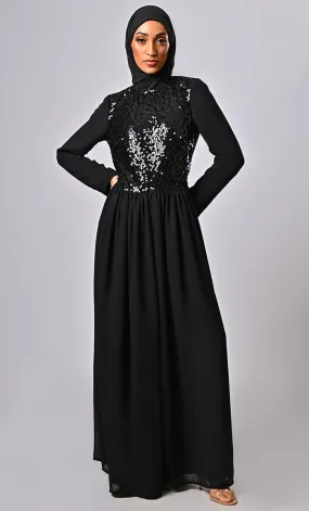 ARABIAN MODEST SEQUINS GEORGETTE DETAILING JUMSUIT ABAYA