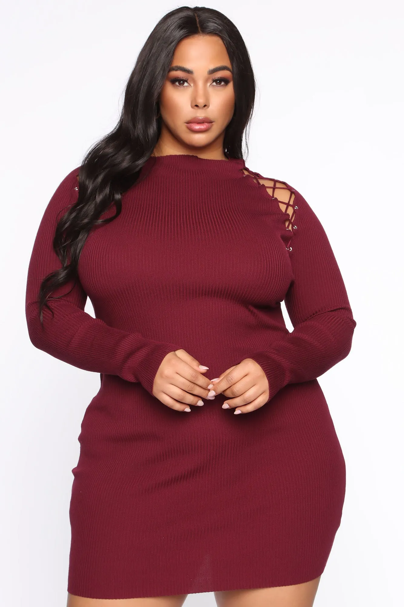 Arie Sweater Mini Dress - Burgundy