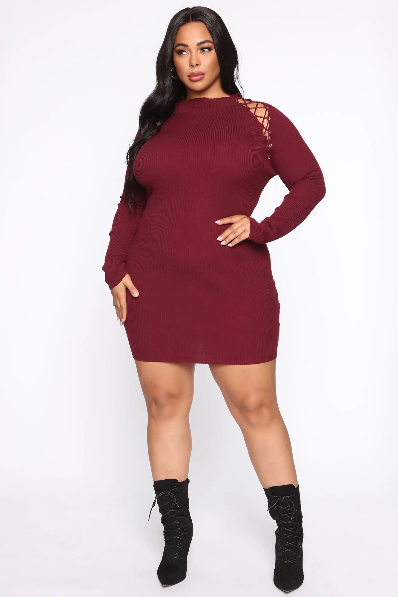 Arie Sweater Mini Dress - Burgundy