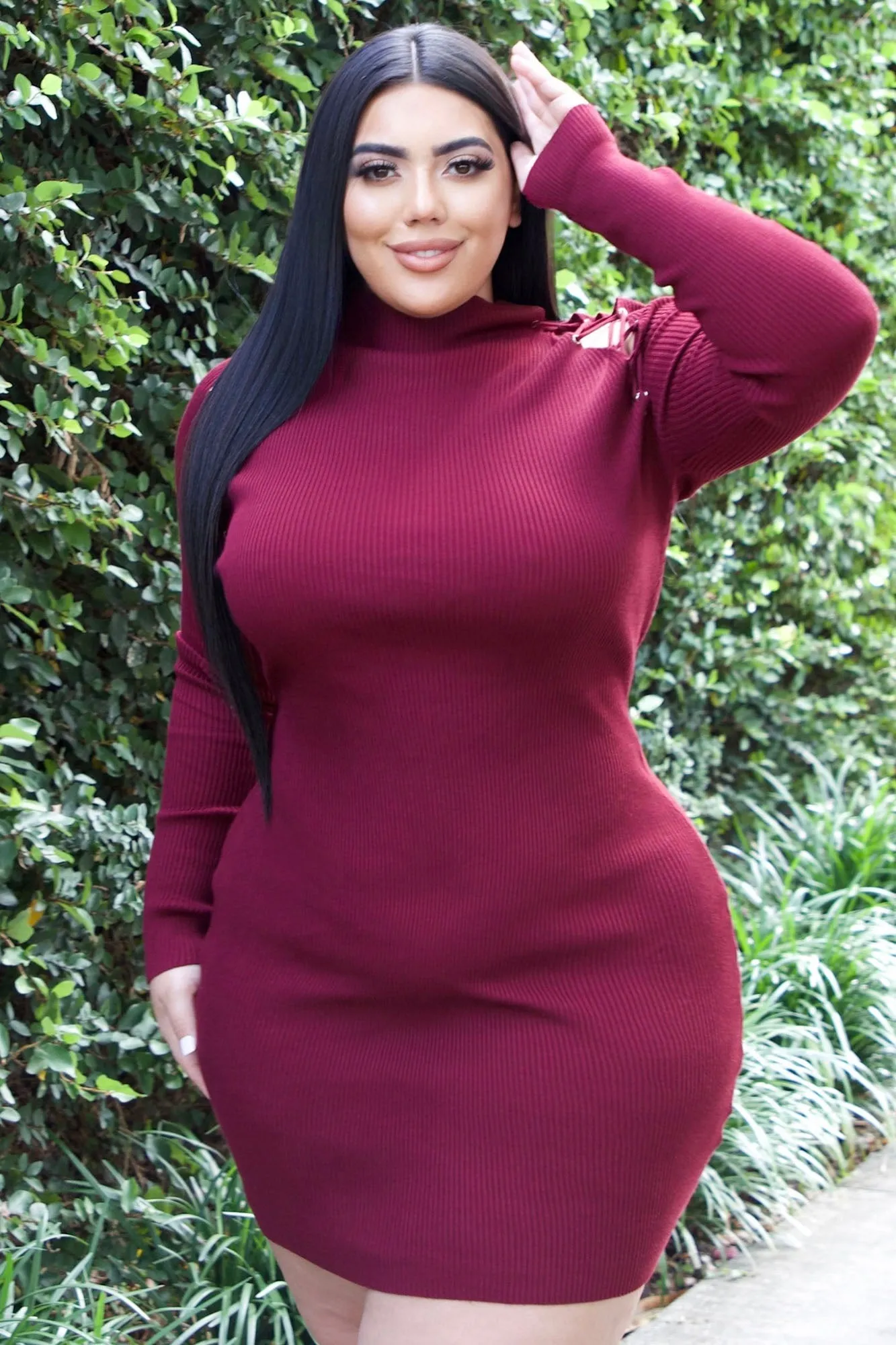 Arie Sweater Mini Dress - Burgundy