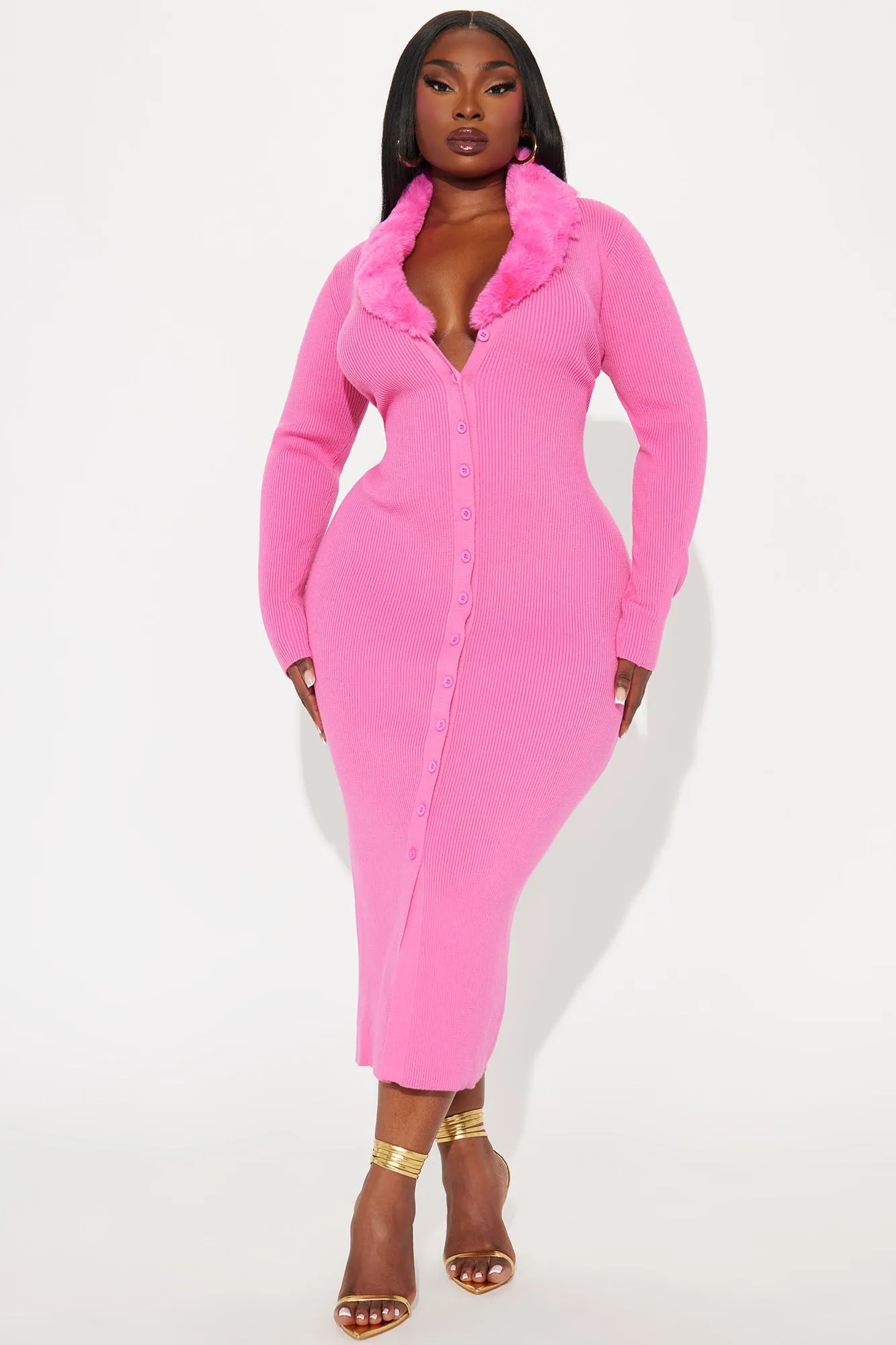 Asabelle Sweater Midi Dress - Pink