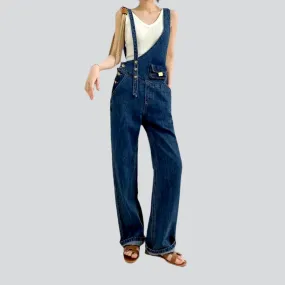 Asymmetric straight women denim jumpsuit