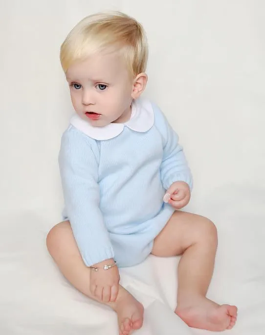 Aurea Peter Pan Collar Knitted Baby Blue Romper