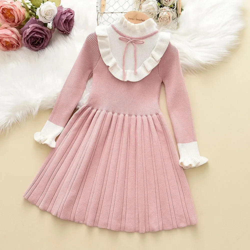 Autumn Winter Girls Dress Girls 4-8Y Kids Princess Party Sweater Knitted Dresses Christmas Costume Baby Girl Clothes