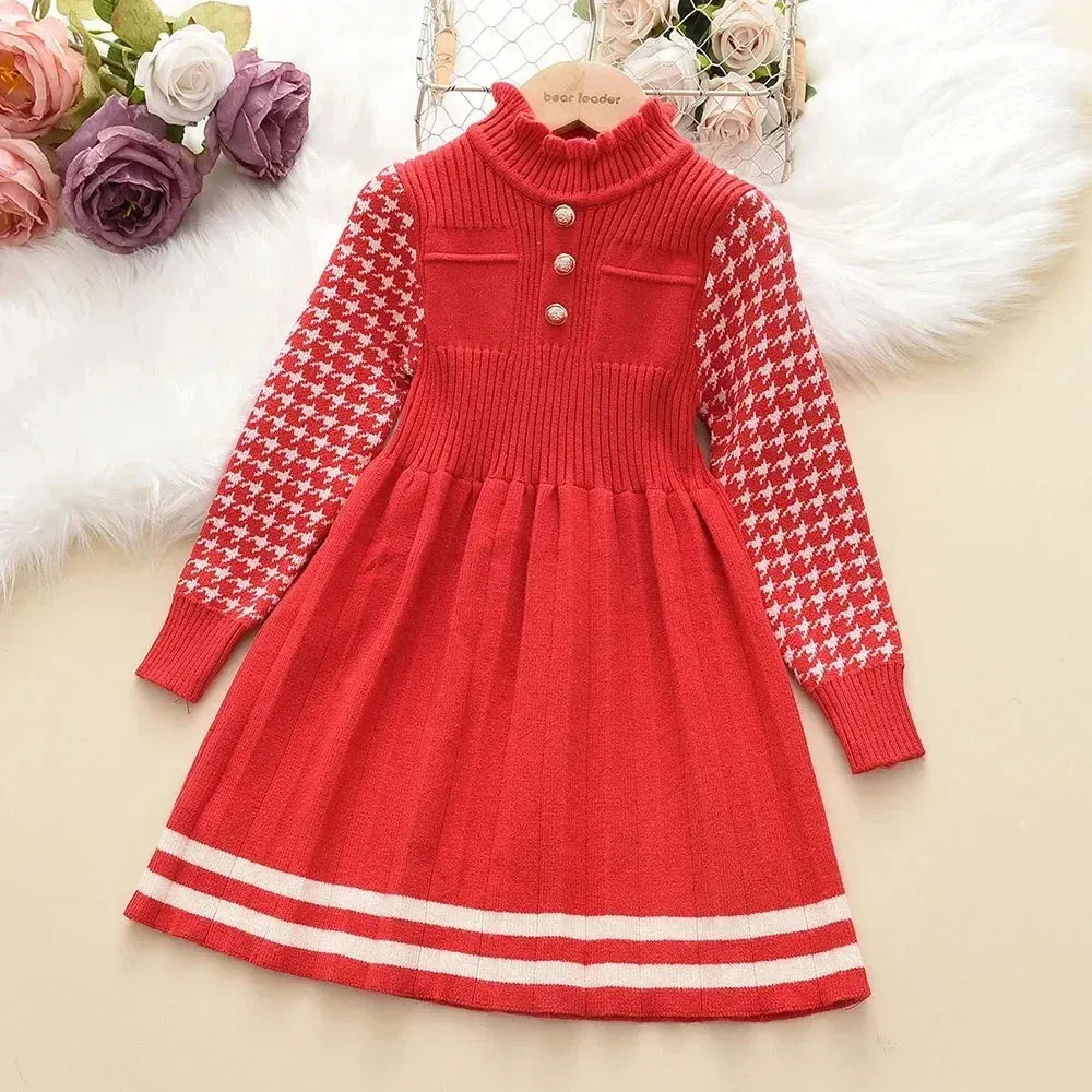 Autumn Winter Girls Dress Girls 4-8Y Kids Princess Party Sweater Knitted Dresses Christmas Costume Baby Girl Clothes