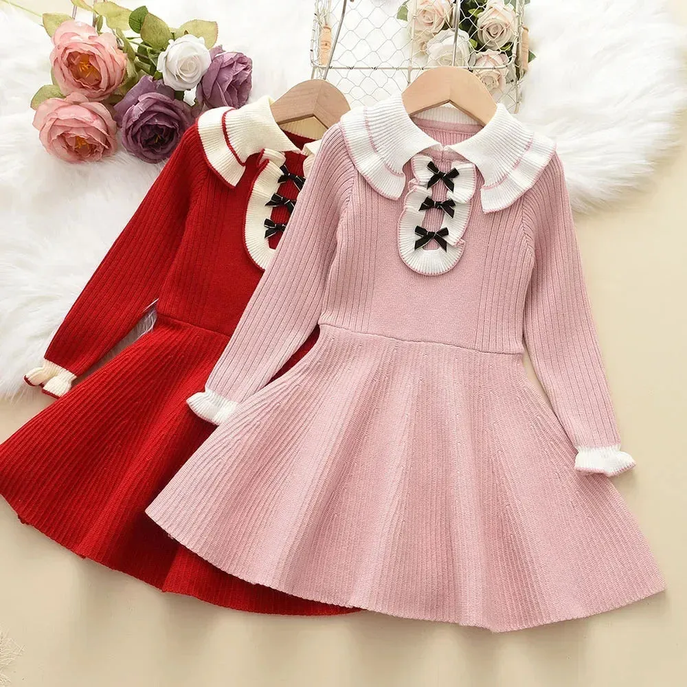 Autumn Winter Girls Dress Girls 4-8Y Kids Princess Party Sweater Knitted Dresses Christmas Costume Baby Girl Clothes