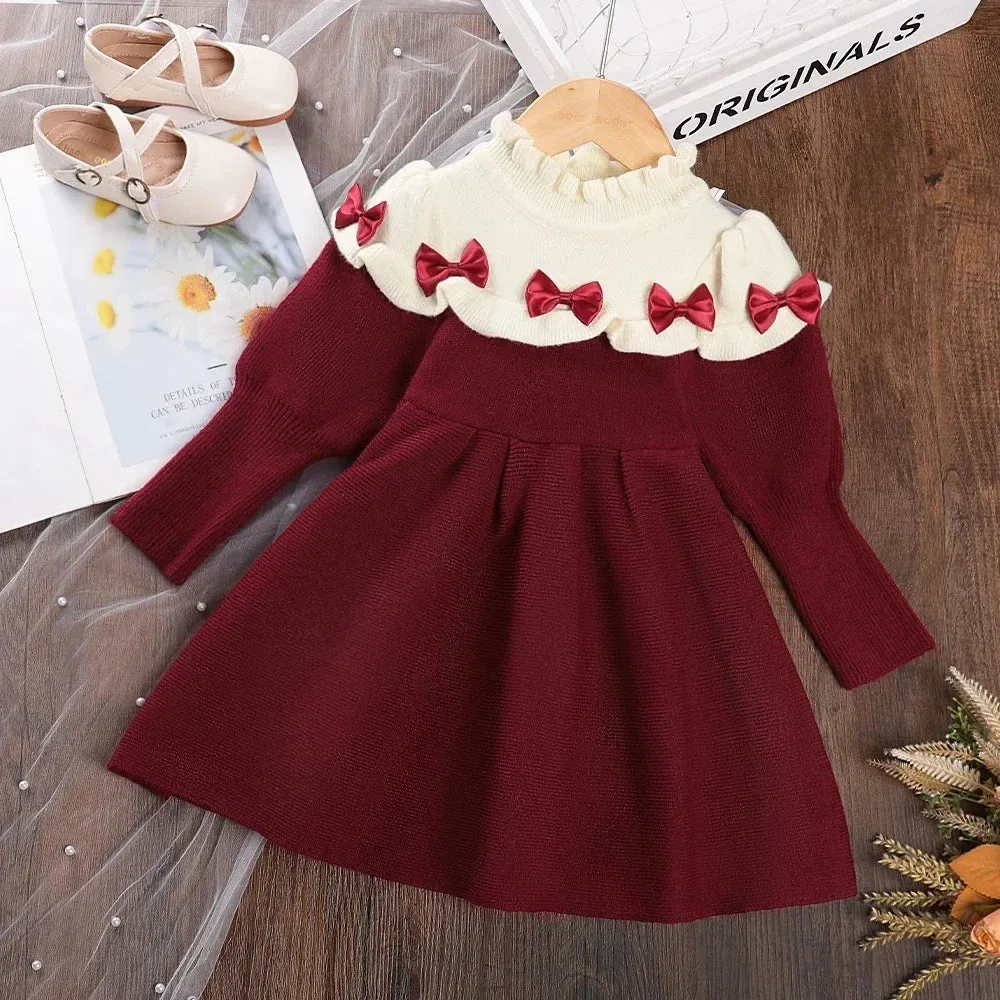 Autumn Winter Girls Dress Girls 4-8Y Kids Princess Party Sweater Knitted Dresses Christmas Costume Baby Girl Clothes