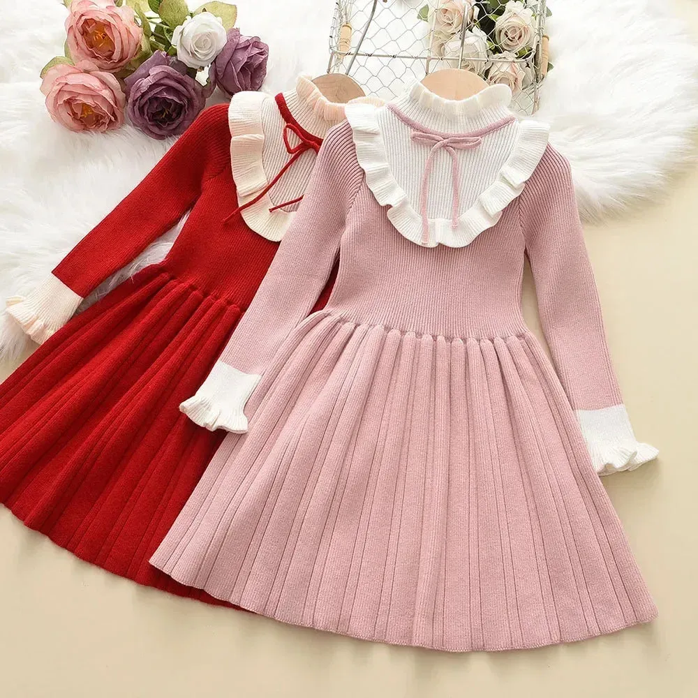 Autumn Winter Girls Dress Girls 4-8Y Kids Princess Party Sweater Knitted Dresses Christmas Costume Baby Girl Clothes