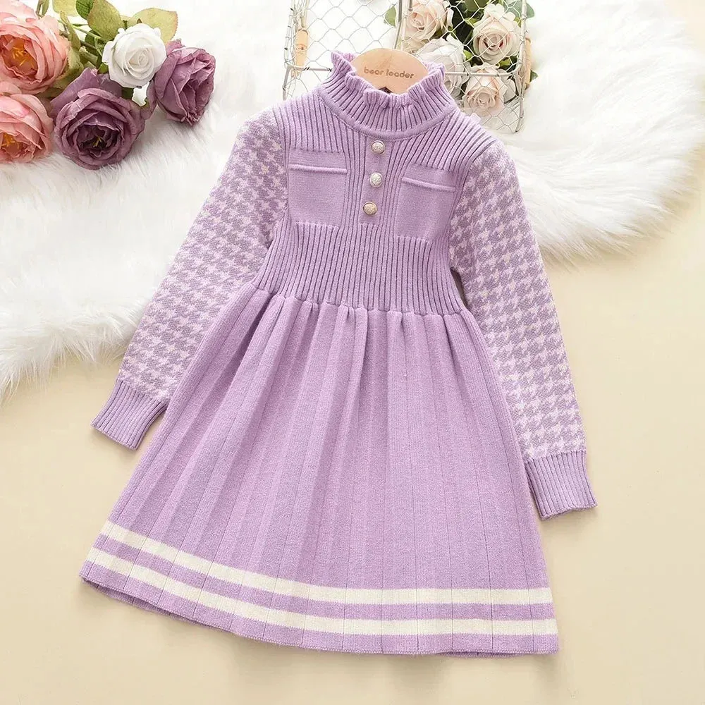 Autumn Winter Girls Dress Girls 4-8Y Kids Princess Party Sweater Knitted Dresses Christmas Costume Baby Girl Clothes