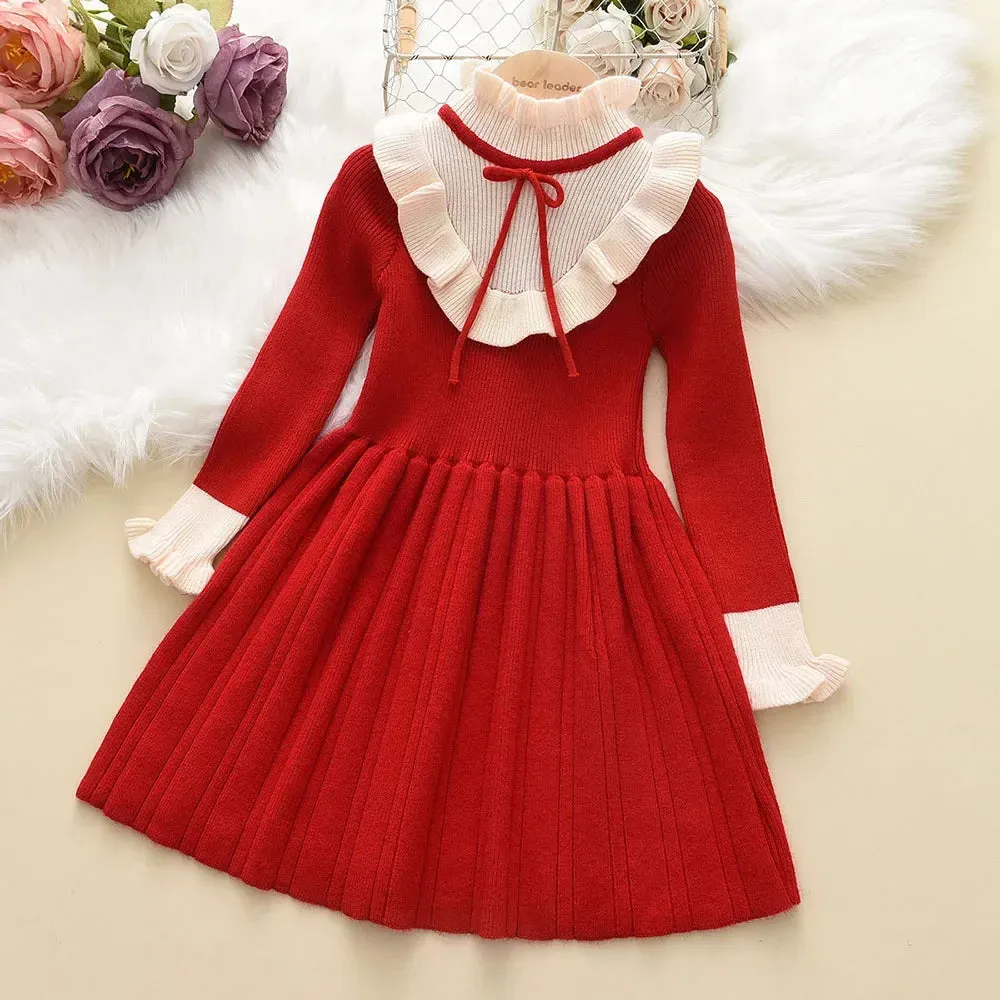 Autumn Winter Girls Dress Girls 4-8Y Kids Princess Party Sweater Knitted Dresses Christmas Costume Baby Girl Clothes