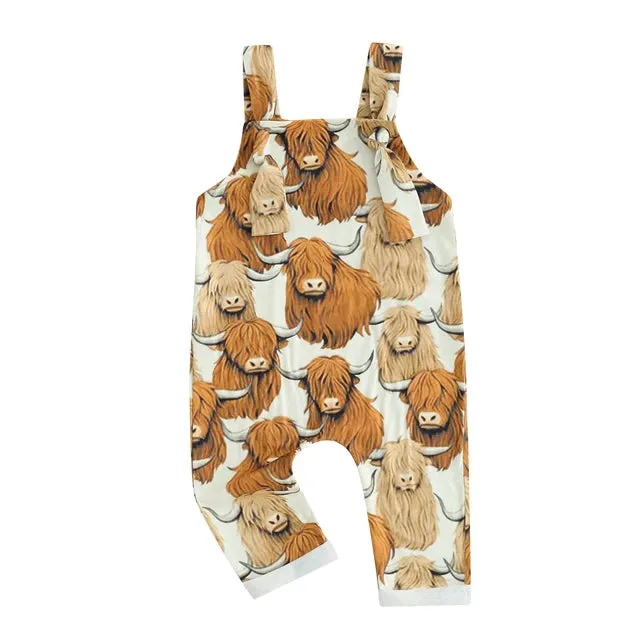 Baby Boys Girl Western Farm Tractor Cow Overall Jumpsuit Romper