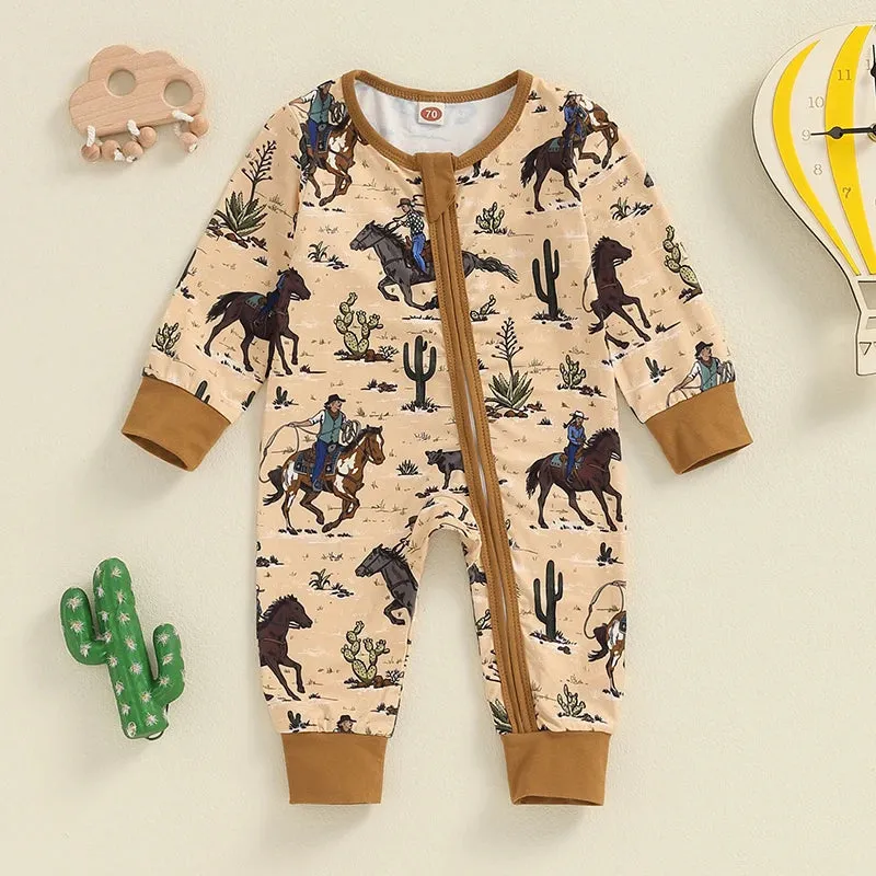 Baby Boys Western Farm Zip Onesie Romper - Cactus Cowboy