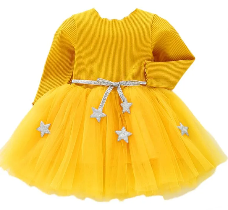 Baby Girls Spring Autumn Sweater Star Dress Infant Girl's Christmas Children Clothing Toddler Kids Dress - BTGD8516