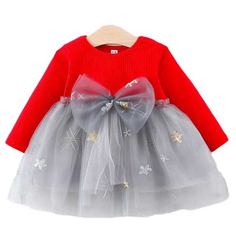 Baby Girls Spring Autumn Sweater Star Dress Infant Girl's Christmas Children Clothing Toddler Kids Dress - BTGD8516