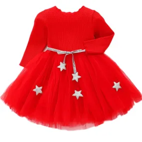 Baby Girls Spring Autumn Sweater Star Dress Infant Girl's Christmas Children Clothing Toddler Kids Dress - BTGD8516