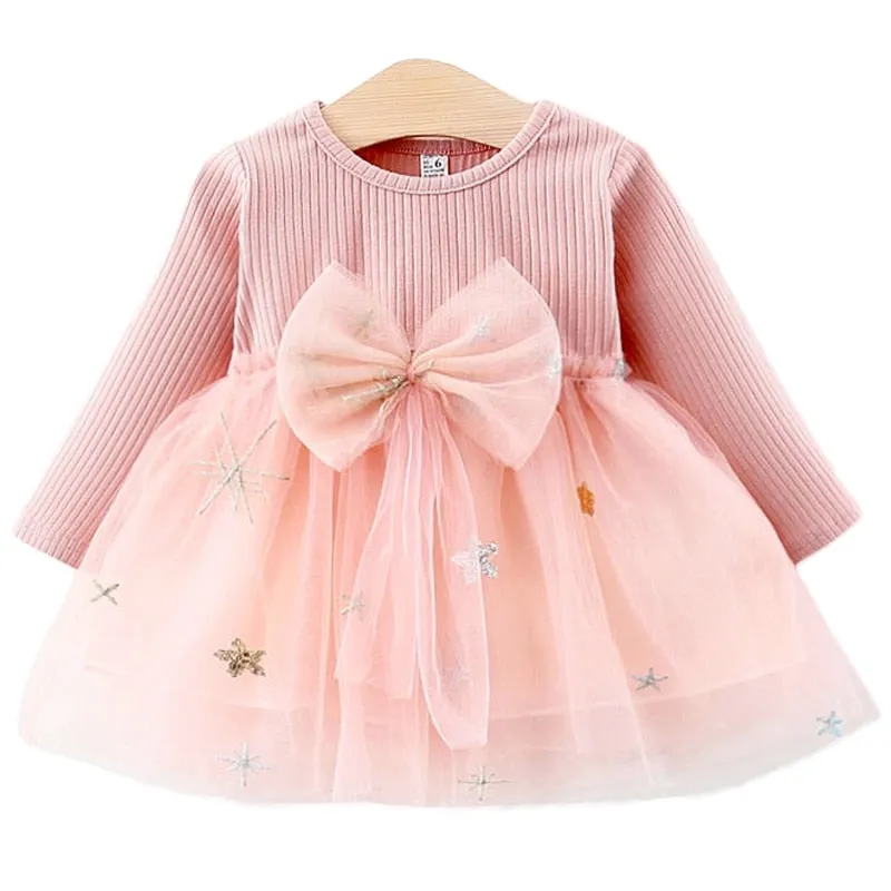 Baby Girls Spring Autumn Sweater Star Dress Infant Girl's Christmas Children Clothing Toddler Kids Dress - BTGD8516