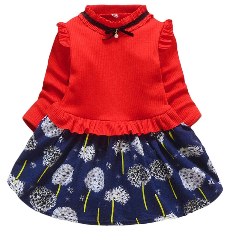 Baby Girls Spring Autumn Sweater Star Dress Infant Girl's Christmas Children Clothing Toddler Kids Dress - BTGD8516