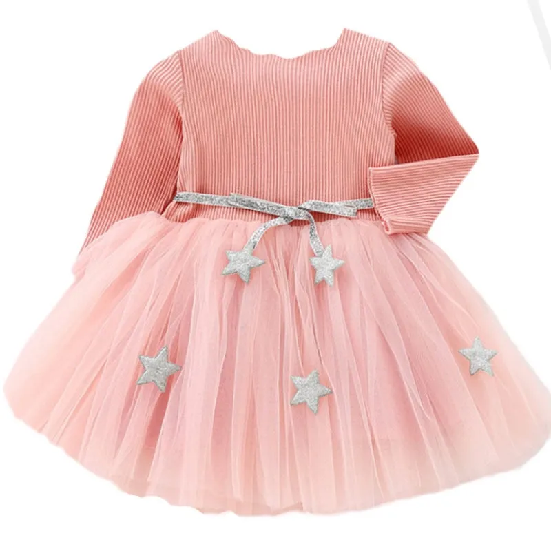 Baby Girls Spring Autumn Sweater Star Dress Infant Girl's Christmas Children Clothing Toddler Kids Dress - BTGD8516