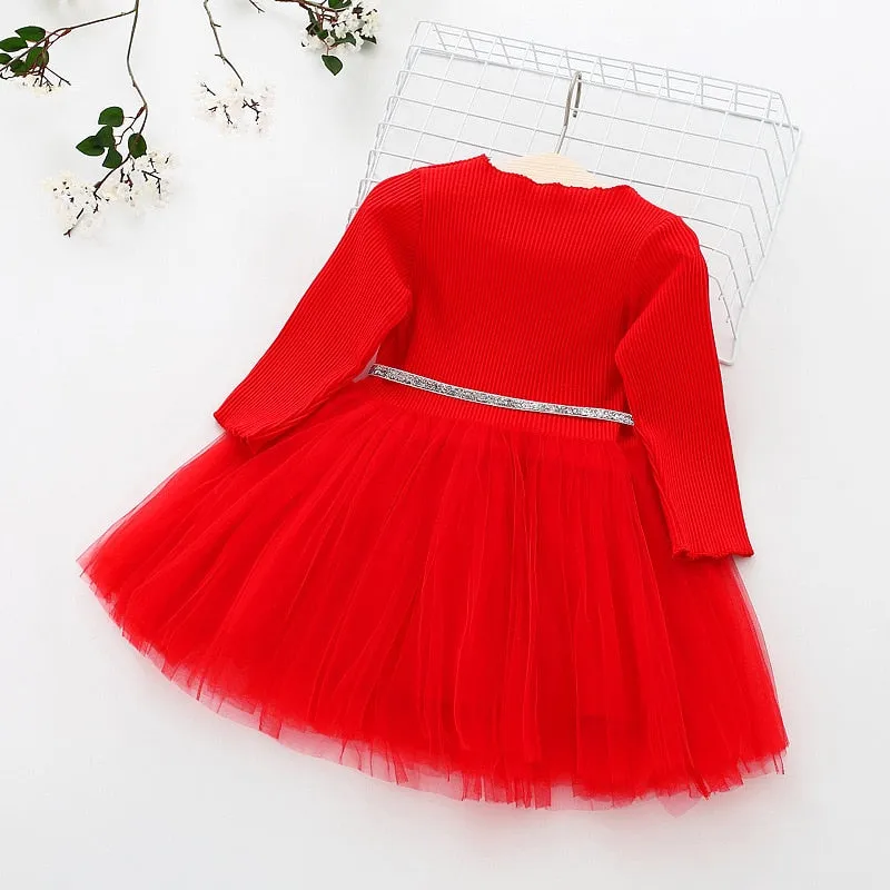 Baby Girls Spring Autumn Sweater Star Dress Infant Girl's Christmas Children Clothing Toddler Kids Dress - BTGD8516