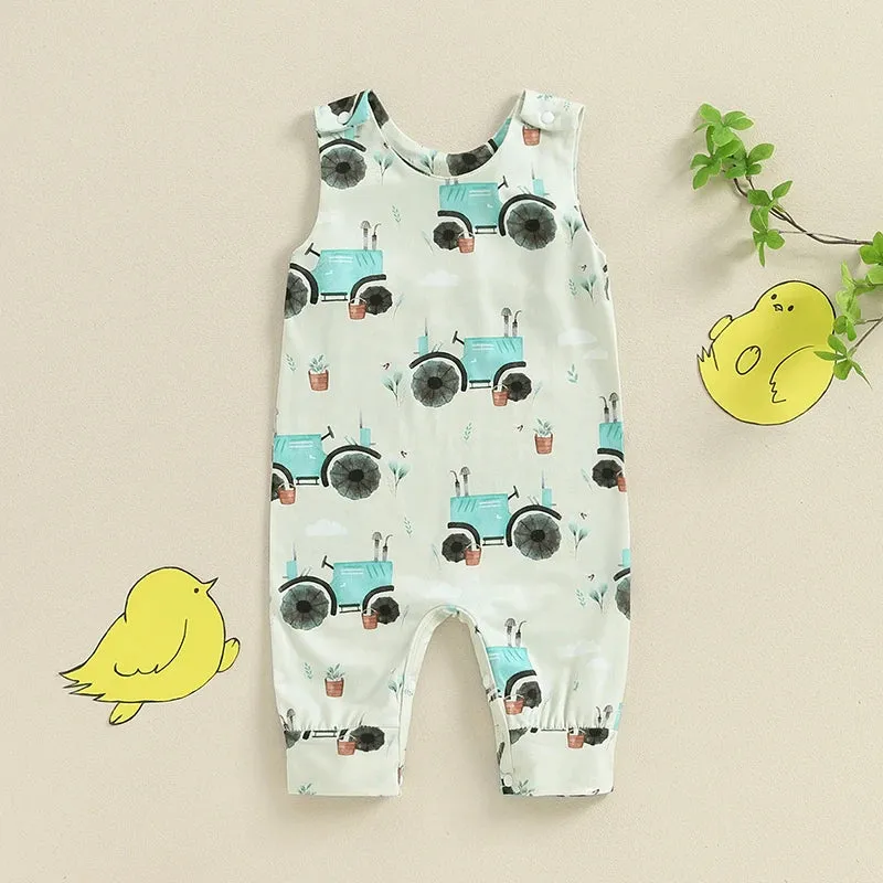 Baby Kids Farm Western Tractor Romper Jumpsuit Layette