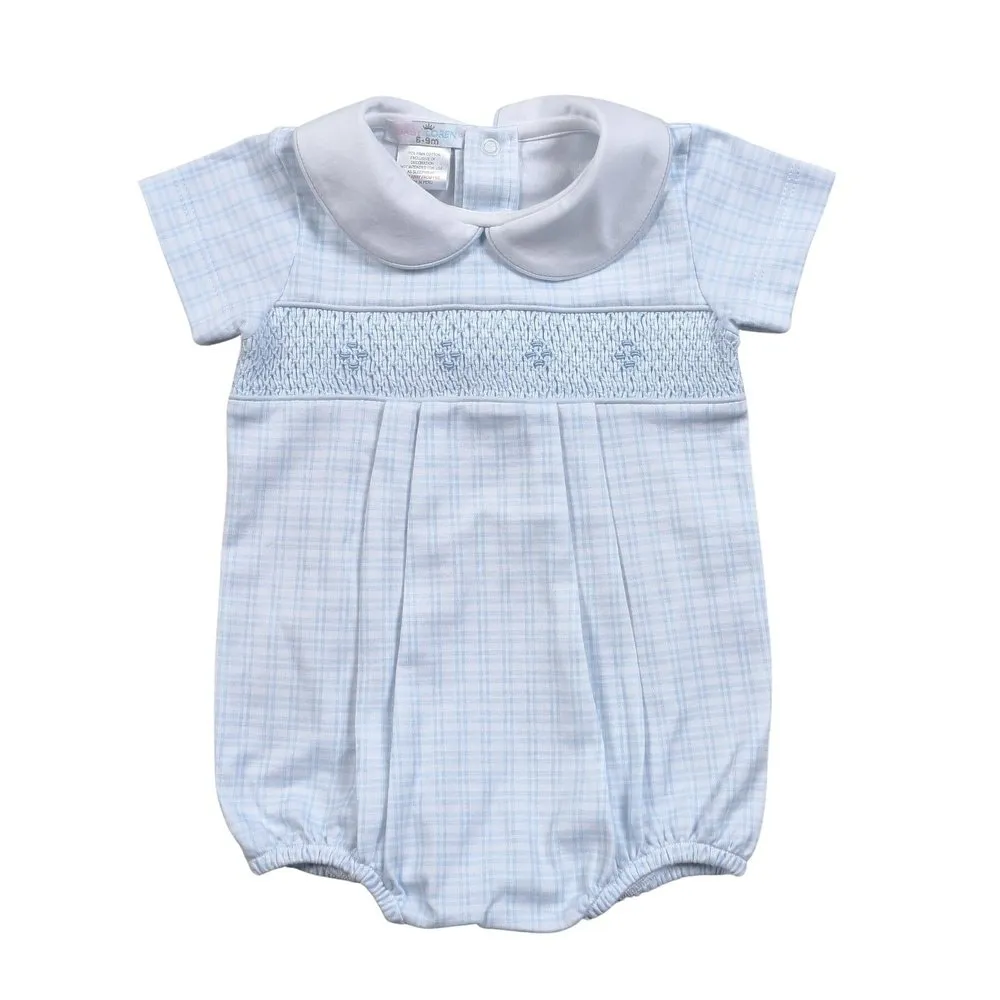 Baby Loren Blue Plaid Smocked Bubble