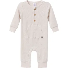 Baby Neutral Oatmeal Heather Kangaroo Pocket Waffle Romper