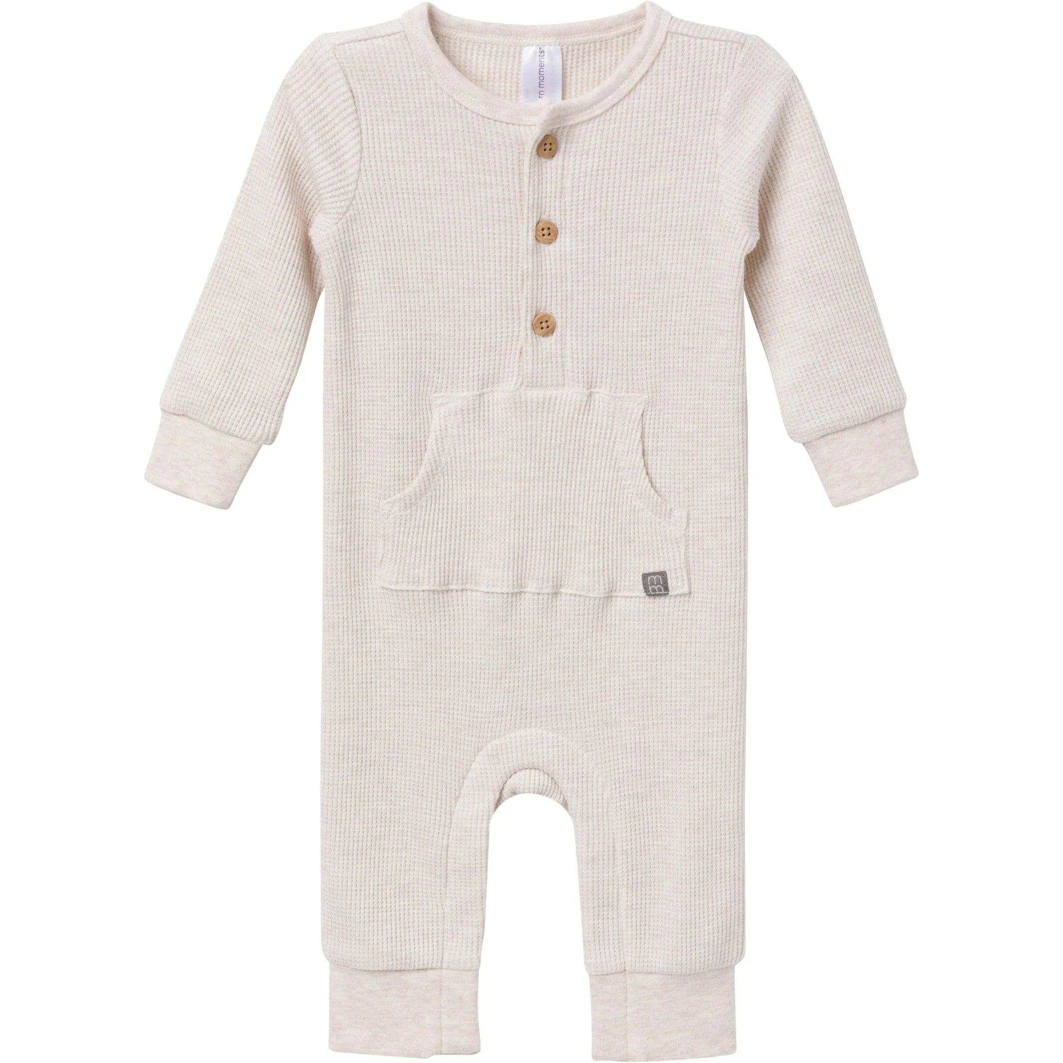 Baby Neutral Oatmeal Heather Kangaroo Pocket Waffle Romper