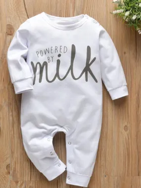 Baby Powered By Milk Long Sleeve Jumpsuit Onesie With Top Snaps